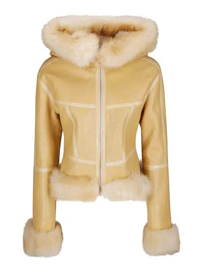 Knwls Hooded Shearling Jacket In Yellow