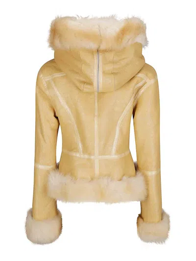 Knwls Hooded Shearling Jacket In Yellow