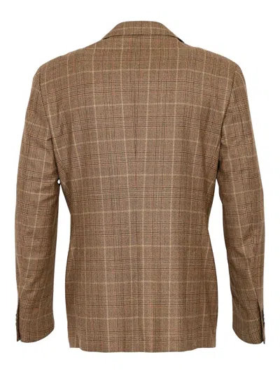 Corneliani Single-breasted Prince Of Wales Wool Jacket In Brown