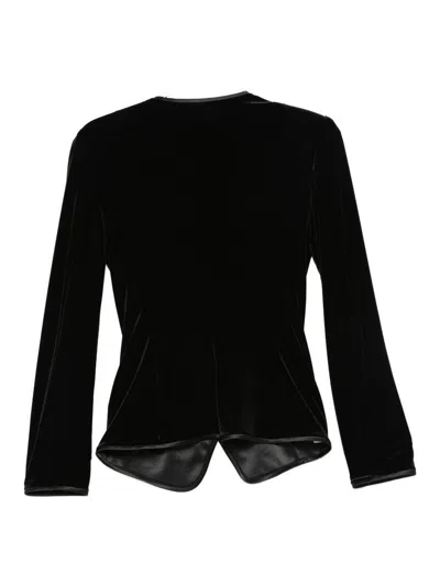 Emporio Armani Asymmetric Velvet Long Sleeve Blazer In Black