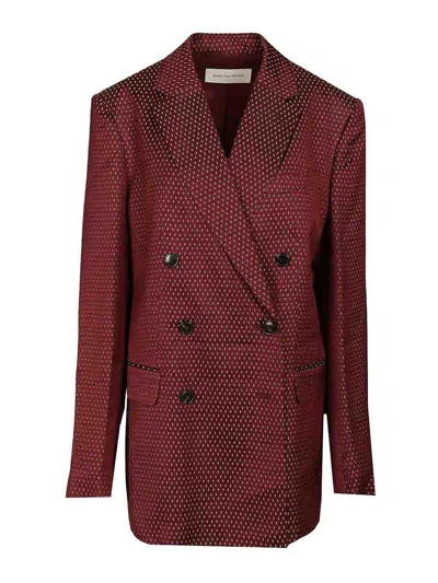 Dries Van Noten Double-breasted Polka Dot Blazer In Red