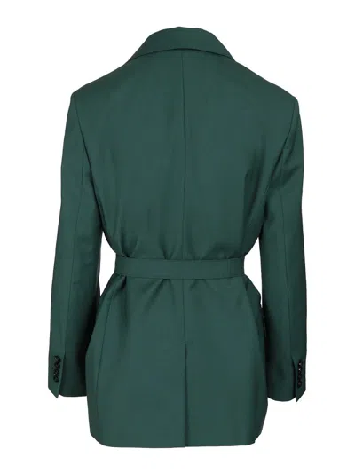 Max Mara Wool Canvas Blazer With Belt In Green