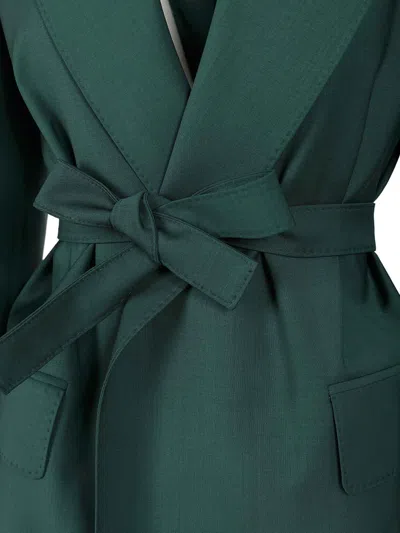 Max Mara Wool Canvas Blazer With Belt In Green