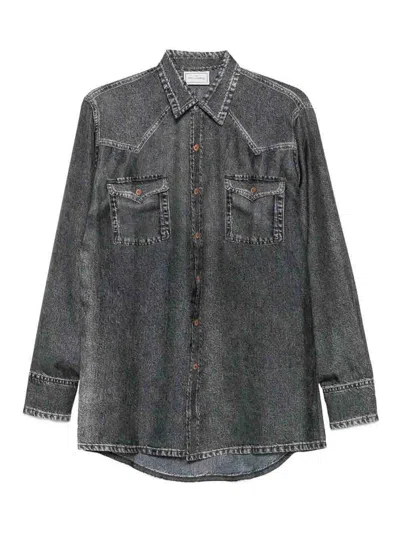 Pierre-louis Mascia Pierre Louis Mascia Denim Print Silk Shirt In Blue