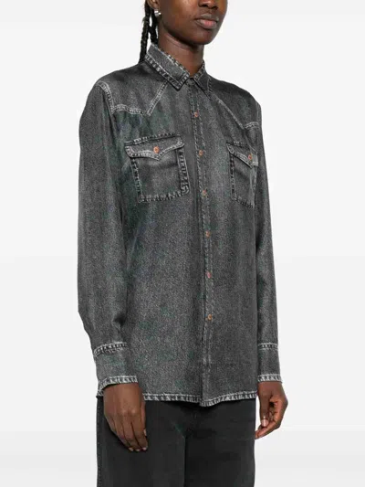 Pierre-louis Mascia Pierre Louis Mascia Denim Print Silk Shirt In Blue