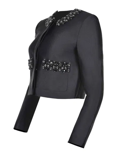 Self-portrait Jacket Made Of  Satin In Black