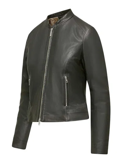 Bomboogie Leather Jacket In Brown