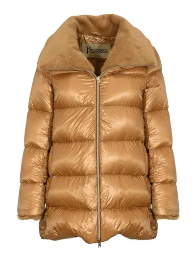 Herno Down Jacket With Faux Fur In Multi