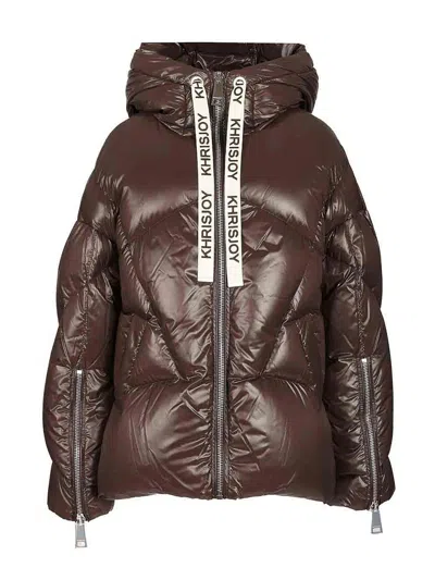 Khrisjoy Iconic Milano Puffer In Shiny Nylon Coats Brown In Brown