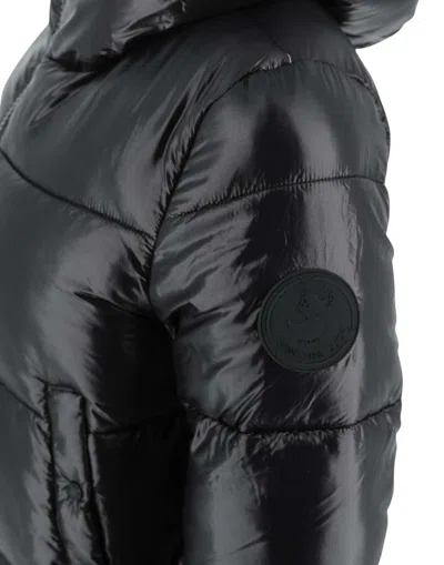 Save The Duck Biddy Black Down Jacket With Hood And Logo Patch On The Sleeve In Tech Fabric Man In Multi