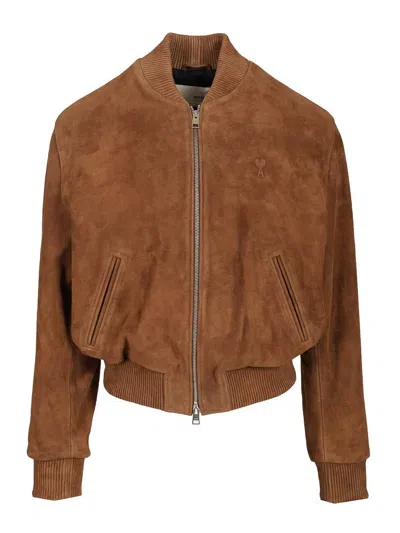 Ami Alexandre Mattiussi Goat Suede Jacket In Brown