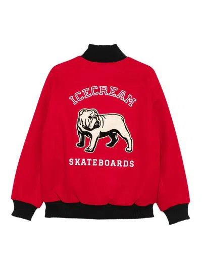 Icecream Embroidered Bomber Jacket In Red