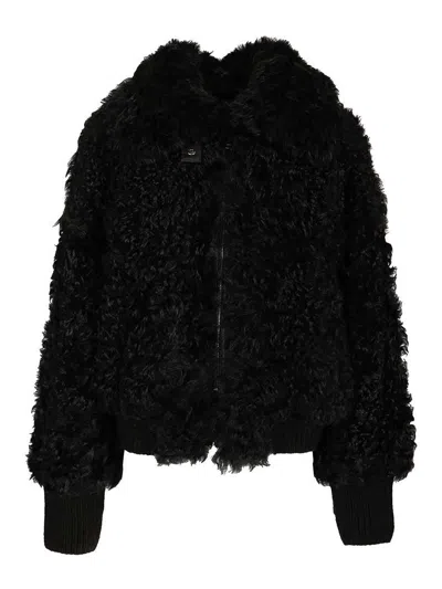 Numero Otto Shearling Bomber Jacket In Black