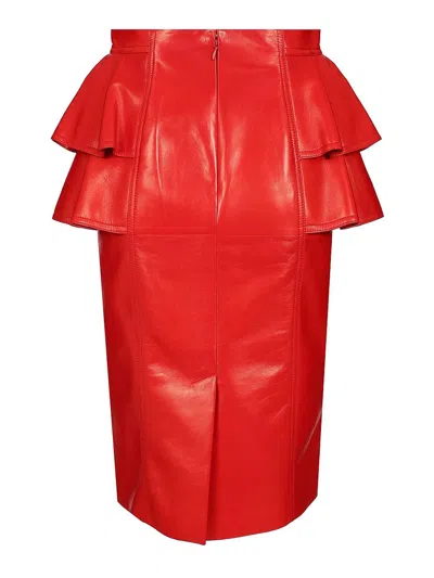 Valentino Leather Midi Skirt In Orange