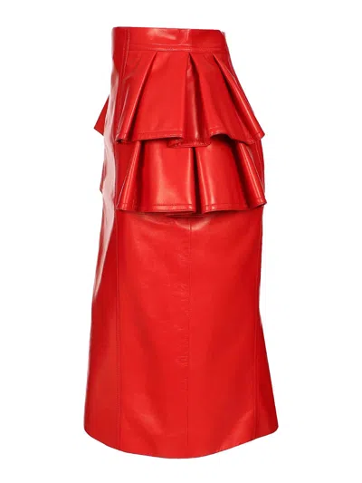 Valentino Leather Midi Skirt In Orange