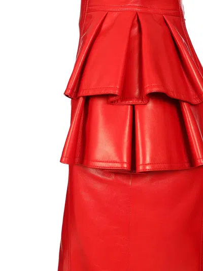 Valentino Leather Midi Skirt In Orange