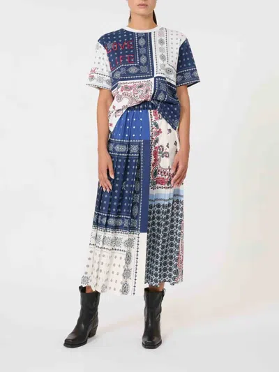 Weekend Max Mara Omens Luna Pleated Woven Midi Skirt Navy In Blue