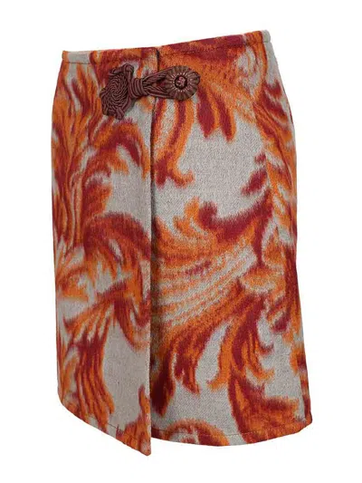 Etro Floral Wrap Mini Skirt Decorative Button In Multi