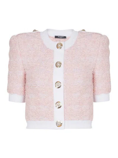 Balmain Tweed Cardigan In Nude
