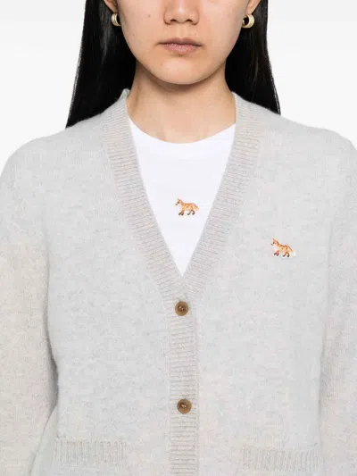 Maison Kitsuné Baby Fox Wool Cardigan In White