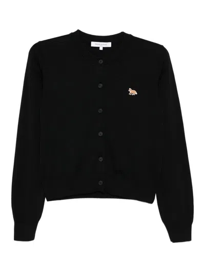 Maison Kitsuné Baby Fox Wool Cardigan In Black