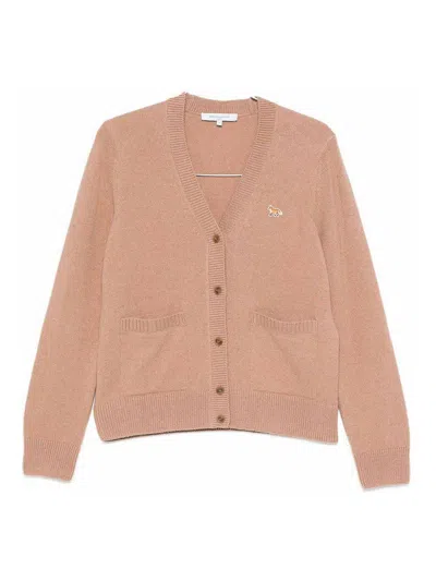 Maison Kitsuné Baby Fox Wool Cardigan In Pink