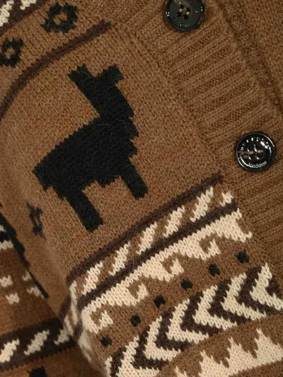 Weekend Max Mara Ovatta Cardigan In Alpaca And Wool Jacquard In Brown