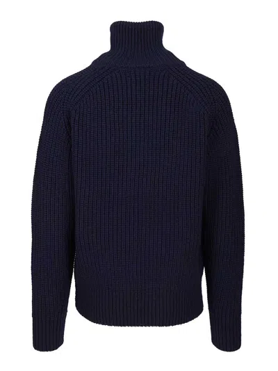 Dries Van Noten Men Zippered Wool Sweater In Blue