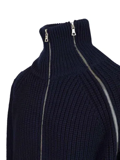 Dries Van Noten Men Zippered Wool Sweater In Blue