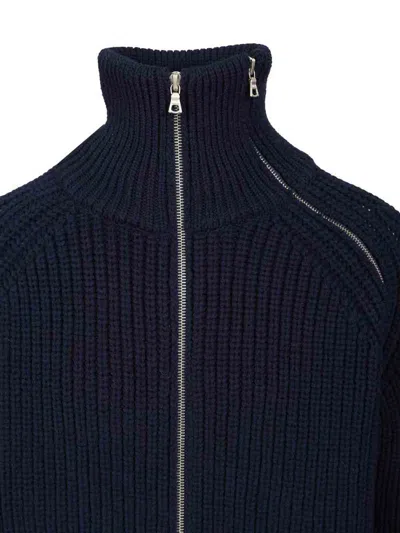 Dries Van Noten Men Zippered Wool Sweater In Blue