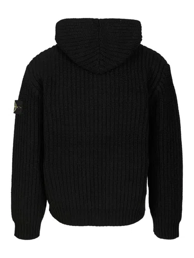 Stone Island Wool And Cashmere Hooded Cardigan In Black