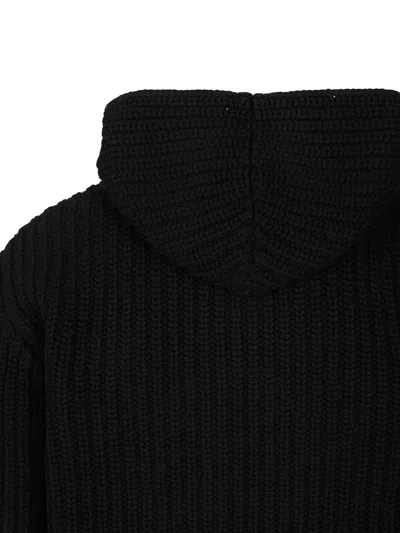 Stone Island Wool And Cashmere Hooded Cardigan In Black