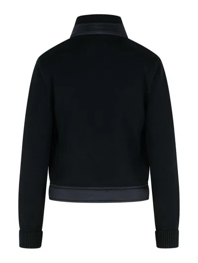 Moncler Black Virgin Wool Padded Cardigan In Black