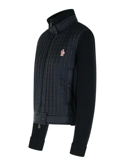 Moncler Black Virgin Wool Padded Cardigan In Black