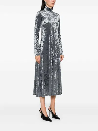 Forte Forte A-line Velvet Midi Dress With Long Sleeves In Multi