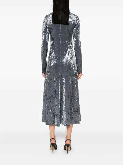 Forte Forte A-line Velvet Midi Dress With Long Sleeves In Multi