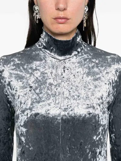 Forte Forte A-line Velvet Midi Dress With Long Sleeves In Multi