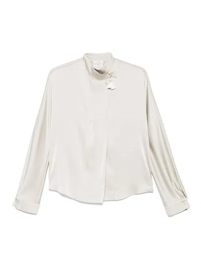Forte Forte Silk Blend Long-sleeved Shirt With Tassel Detail In White