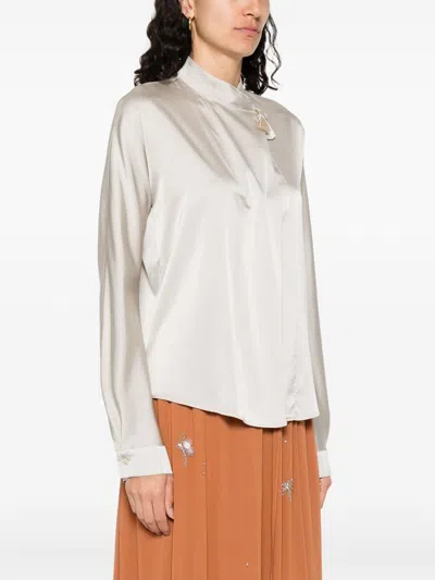 Forte Forte Silk Blend Long-sleeved Shirt With Tassel Detail In White