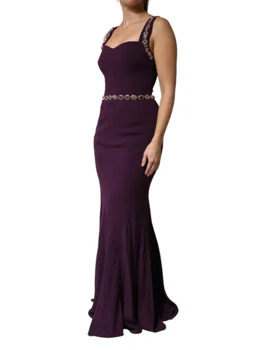 Dolce & Gabbana Violet Embellished Sheath Mermaid Gown Dress In Brown