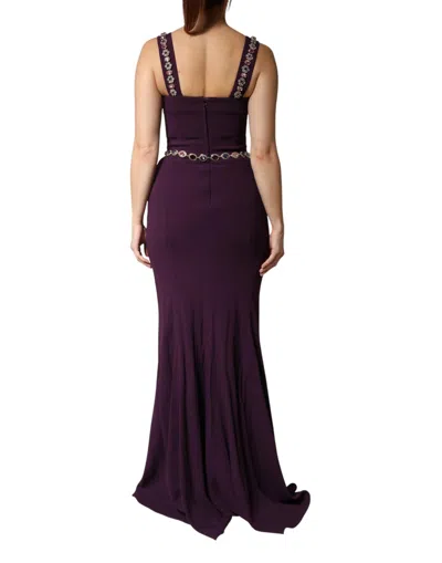 Dolce & Gabbana Violet Embellished Sheath Mermaid Gown Dress In Brown