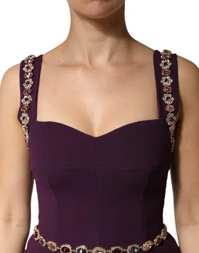 Dolce & Gabbana Violet Embellished Sheath Mermaid Gown Dress In Brown