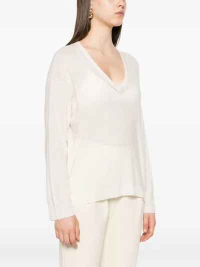 Fabiana Filippi Wool V-necked Sweater In White