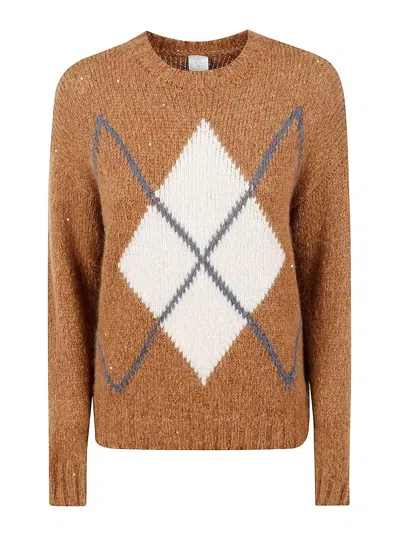 Eleventy Argyle Knitted Sweater In Brown