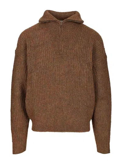 Isabel Marant Half Zip Sweater High Collar In Brown
