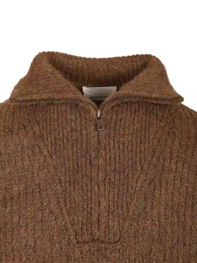 Isabel Marant Half Zip Sweater High Collar In Brown