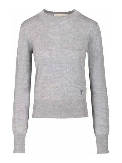 Ami Alexandre Mattiussi Crew Neck Sweater In Wool And Silk In Gray