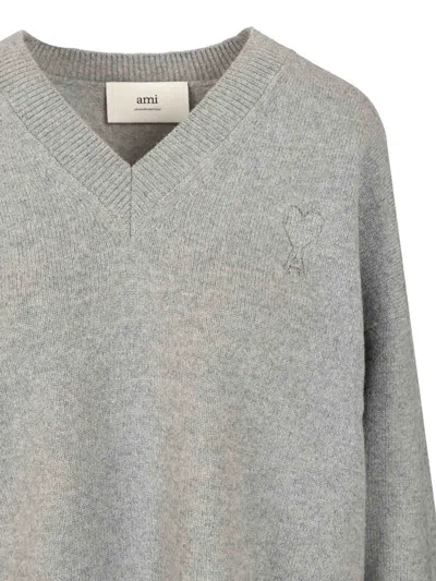 Ami Alexandre Mattiussi Wool V Neck Sweater Knitwear Grey In Gray