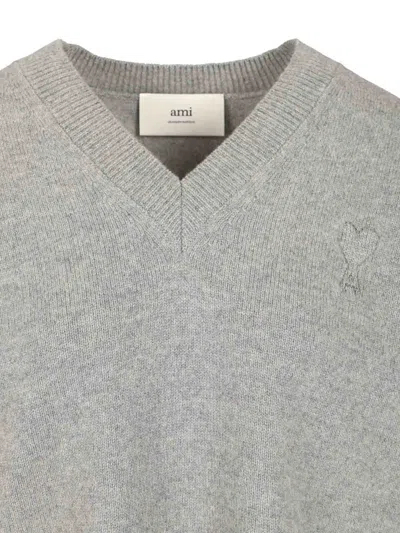 Ami Alexandre Mattiussi Wool V Neck Sweater Knitwear Grey In Gray