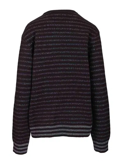 Loewe Navy Blue Striped Wool Sweater In Black